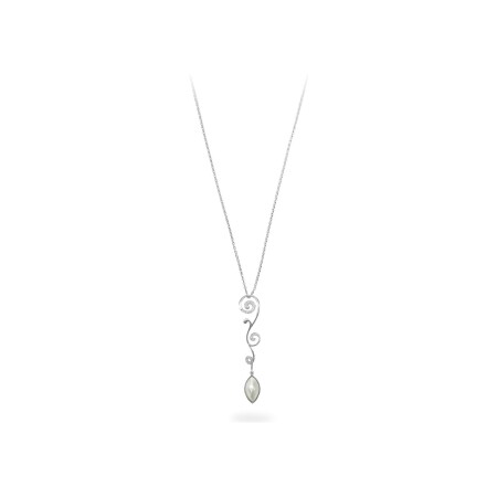 Pendentif Isabelle Barrier en or blanc, de diamants naturels et perle