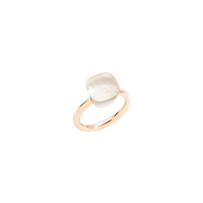 Pomellato Nudo ring, rose gold, white gold, white quartz and mother-of-pearl