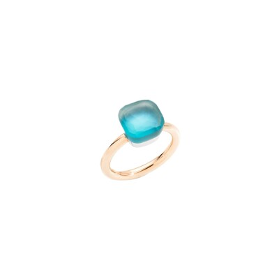 Bague Nudo Classic en or rose, or blanc, topaze bleue, nacre et turquoise