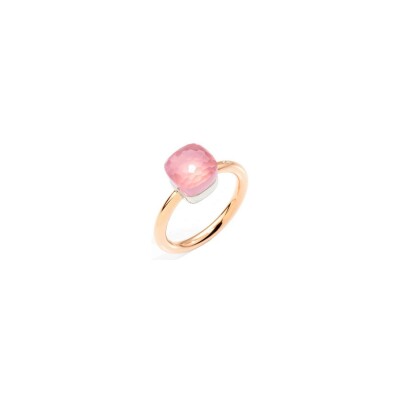 Bague Pomellato Nudo Petit en or rose, or blanc et quartz rose