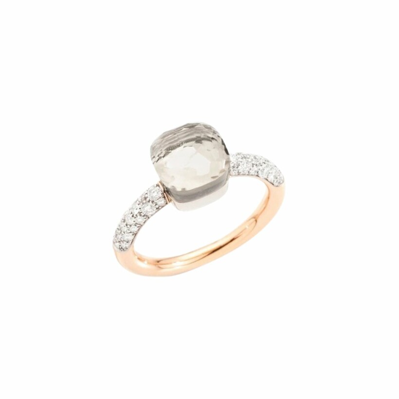 Pomellato Nudo Petit ring, rose gold, white gold, diamonds and white topaz