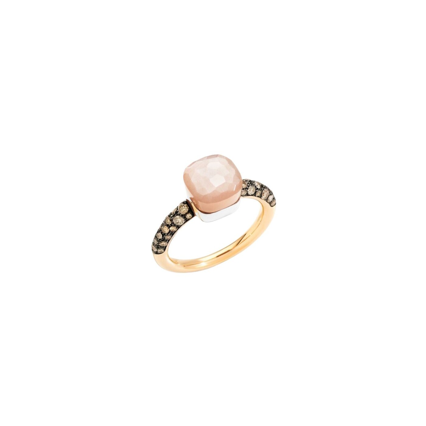 Bague Pomellato Nudo en or rose, or blanc, pierre de lune brune et diamants bruns