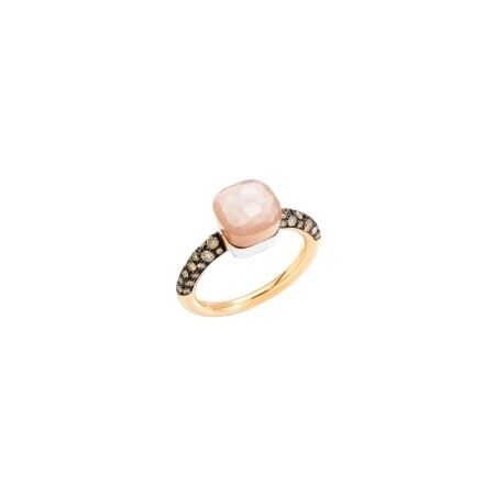 Bague Pomellato Nudo Petit en or rose, or blanc, pierre de lune brune et diamants bruns