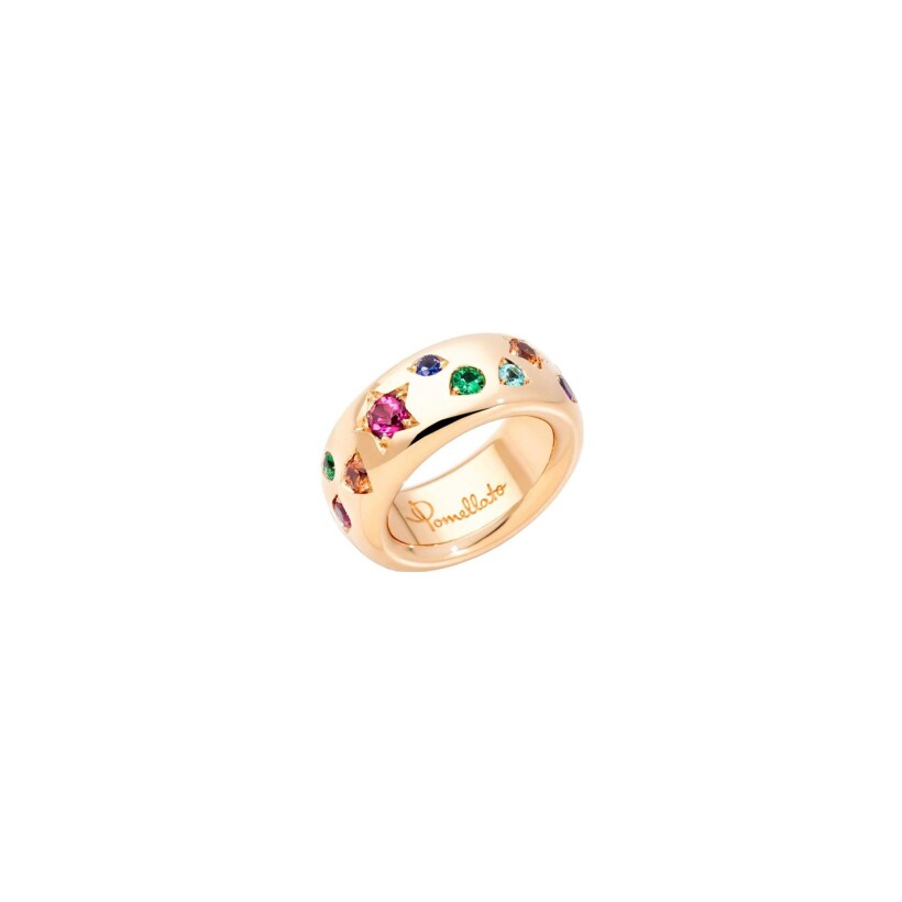 Pomellato Iconica ring, rose gold, tourmaline, amethyst, tanzanite, tsavorite, red spinel, sapphires, blue zirconium and garnet