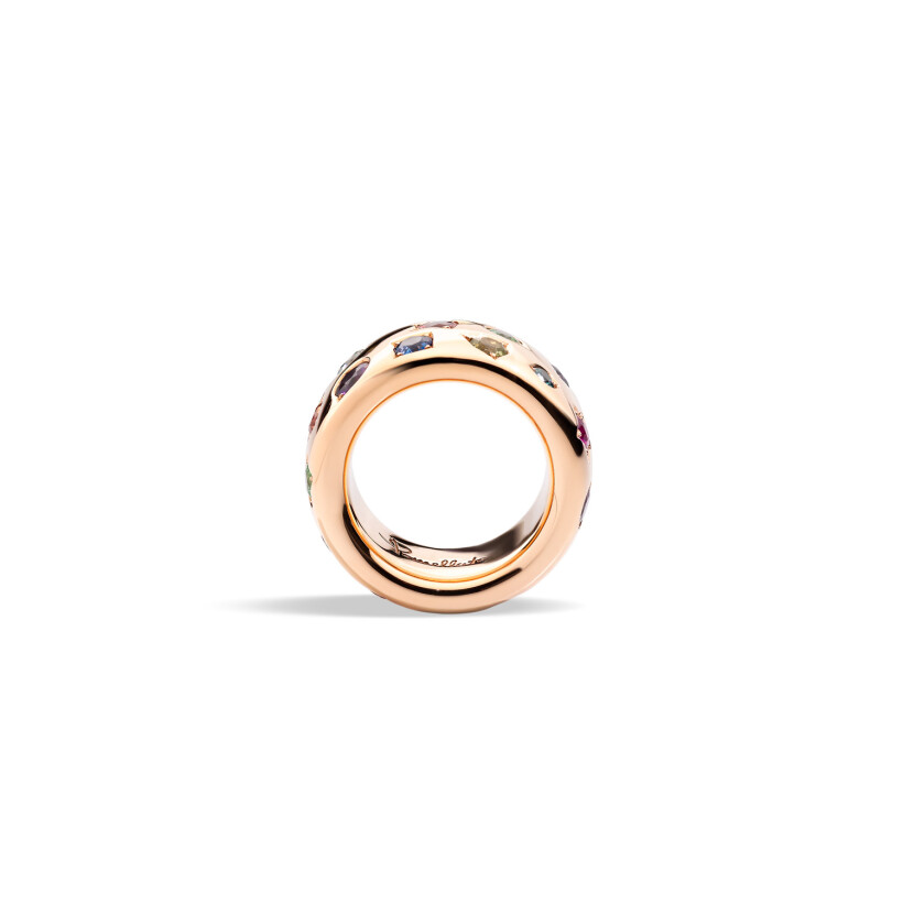 Pomellato Iconica ring, rose gold, tourmalines, saphhires, tsavorite, spinel, zirconium oxide, tanzanite, garnet, amethyst, ruby and peridot
