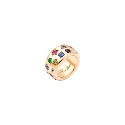 Bague Pomellato Iconica en or rose, tourmalines, saphirs, tsavorite, spinelle, oxyde de zirconium, tanzanite, grenat, améthyste, rubis et péridot