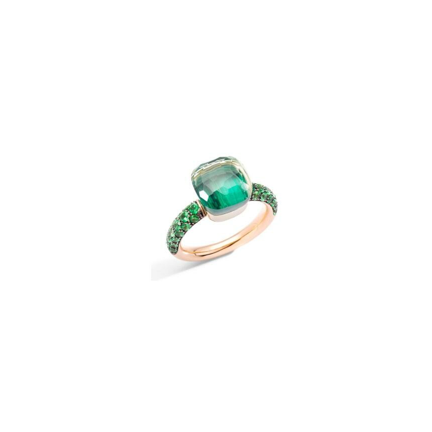 Bague Pomellato Nudo en or rose, or blanc, prasiolite, malachite et tsavorites