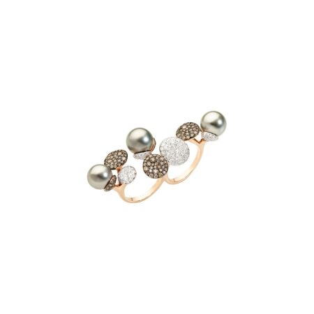 Bague Pomellato Sabbia en or rose, perles de Tahiti, diamants et diamants bruns