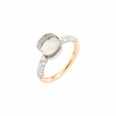 Bague Pomellato Nudo Classic en or rose, or blanc, diamants et topaze blanche