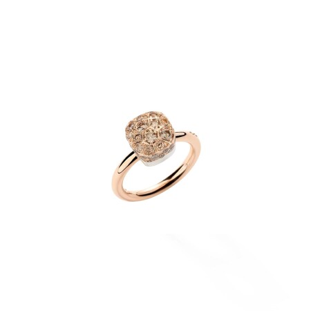 Pomellato Nudo Petit ring in pink gold, white gold and brown diamonds