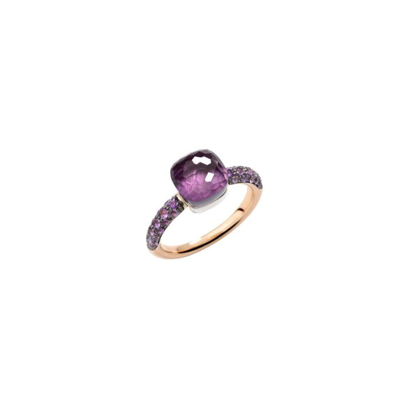 Pomellato Nudo small size ring, rose gold, white gold, amethysts and jade