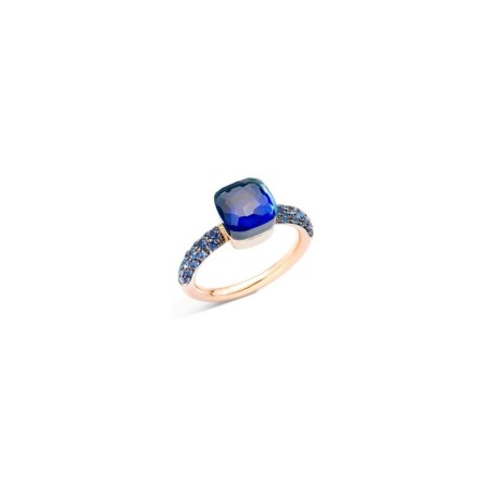 Pomellato Nudo Petit ring, rose gold, white gold, topaz blue london, lapis lazuli and sapphires