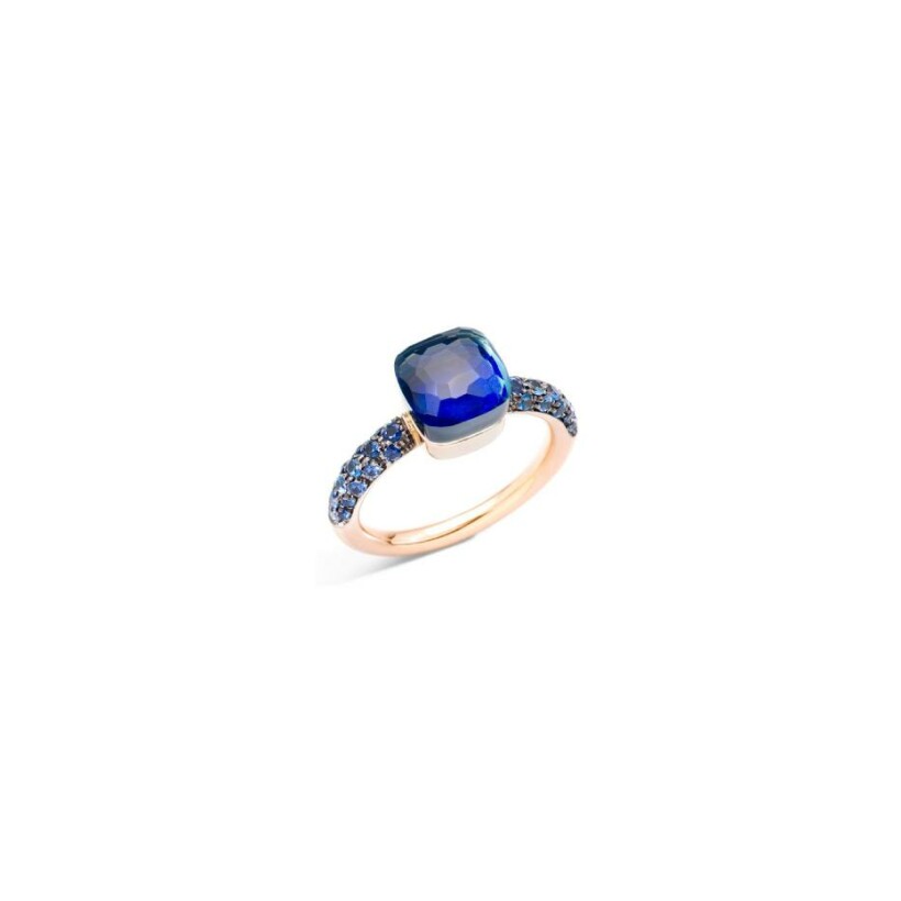 Pomellato Nudo ring, rose gold, white gold, topaz blue london, lapis lazuli and sapphires