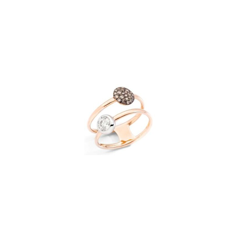 Pomellato Sabbia ring, rose gold, white gold, diamond and brown diamonds