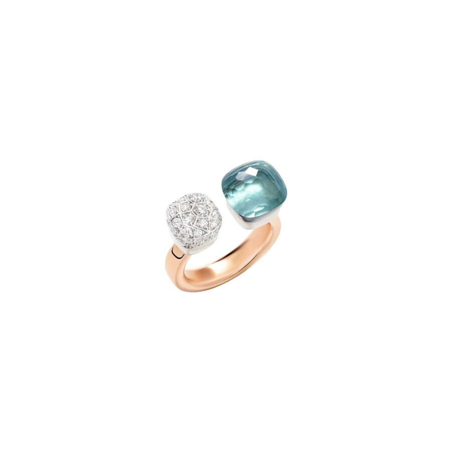 Bague Pomellato Nudo en or rose, or blanc, topaze bleue et diamants