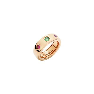 Bague Pomellato Iconica Slim en or rose avec tsavorite, rubis et améthyste