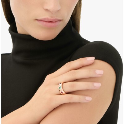 Bague Pomellato Iconica Slim en or rose avec tsavorite, rubis et améthyste