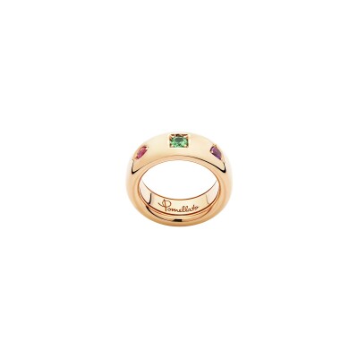Bague Pomellato Iconica Slim en or rose avec tsavorite, rubis et améthyste