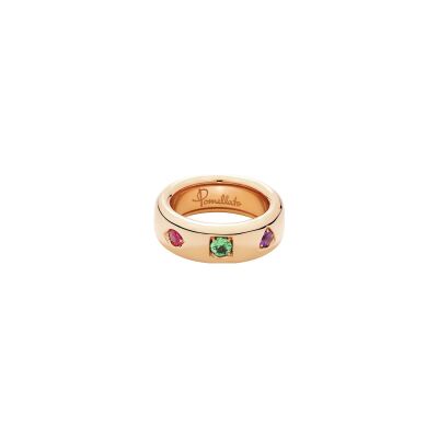 Bague Pomellato Iconica Slim en or rose avec tsavorite, rubis et améthyste