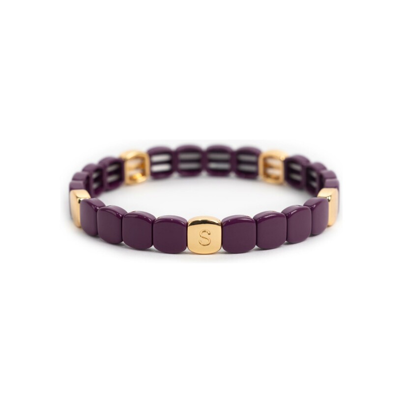 Bracelet Simone à Bordeaux Colorful Midi en métal doré émaillé prune