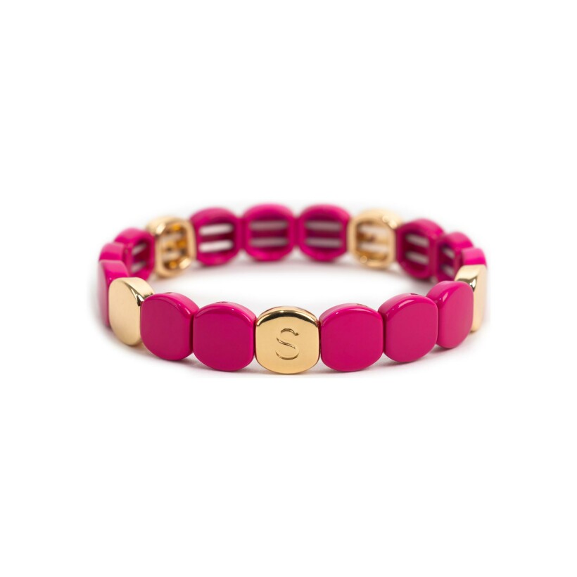 Bracelet Simone à Bordeaux Colorful en métal doré émaillé Rose fushia