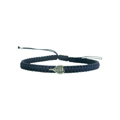 Bracelet en textile motif raquette de padel en or blanc