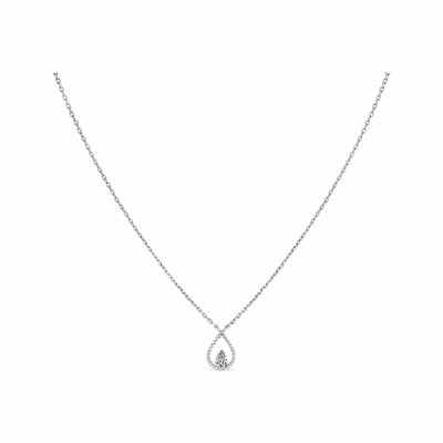 Collier Sarlane Palline Goutte Poire en or blanc et diamant taille poire de 0.10ct monté en Serti Riveté