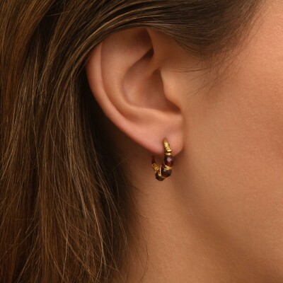 Boucles d'oreilles SATELLITE Panarea en plaqué or, grenat et hématite