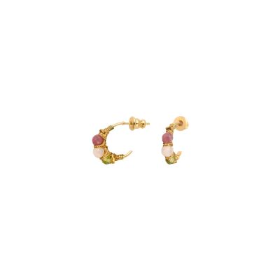 Boucles d'oreilles SATELLITE Panarea en plaqué or, péridot, quartz, tourmaline et hématite