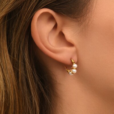 Boucles d'oreilles SATELLITE Panarea en plaqué or, perles d'eau douce et hématite