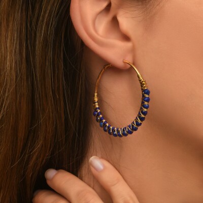 Boucles d'oreilles SATELLITE Panarea en plaqué or, lapis lazuli et hématite