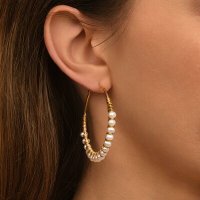 Boucles d'oreilles SATELLITE Panarea en plaqué or, perles d'eau douce et hématite