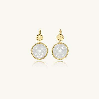 Boucles d'oreilles Sàntibé Bijoux Paradis en laiton, métal doré et perles blanc