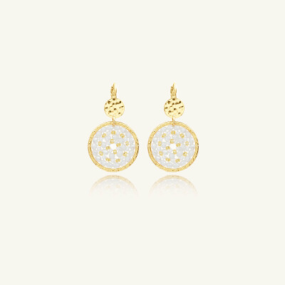 Boucles d'oreilles Sàntibé Bijoux Paradis en laiton, métal doré et perles blanc doré