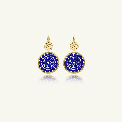 Boucles d'oreilles Sàntibé Bijoux Paradis en laiton, métal doré et perles bleu