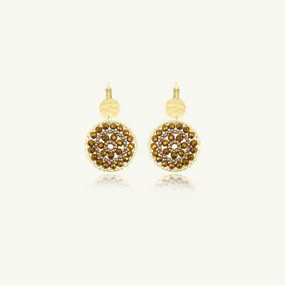 Boucles d'oreilles Sàntibé Bijoux Paradis en laiton, métal doré et perles champagne