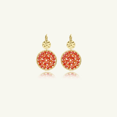 Boucles d'oreilles Sàntibé Bijoux Paradis en laiton, métal doré et perles corail