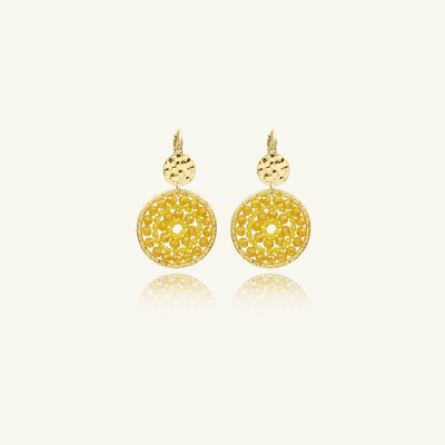 Boucles d'oreilles Sàntibé Bijoux Paradis en laiton, métal doré et perles jaune