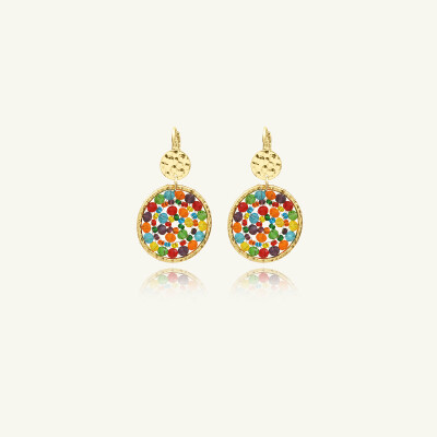 Boucles d'oreilles Sàntibé Bijoux Paradis en laiton, métal doré et perles multicolore