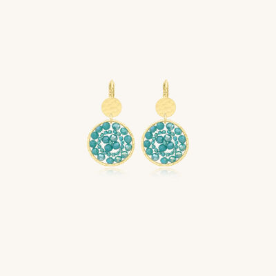 Boucles d'oreilles Sàntibé Bijoux Paradis en laiton, métal doré et perles turquoise