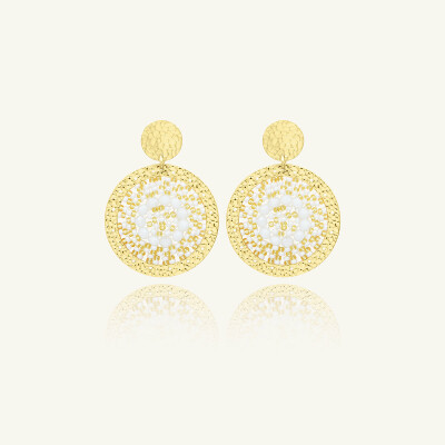 Boucles d'oreilles Sàntibé Bijoux Patagona en laiton, métal doré et perles blanc doré