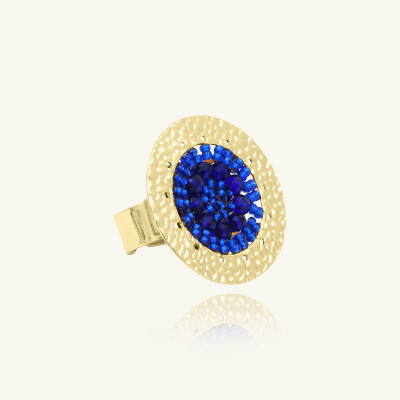 Bague Sàntibé Bijoux Patagona en laiton, métal doré et perles bleu