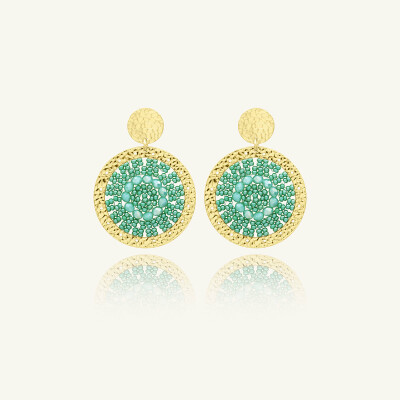 Boucles d'oreilles Sàntibé Bijoux Patagona en laiton, métal doré et perles vert d'eau