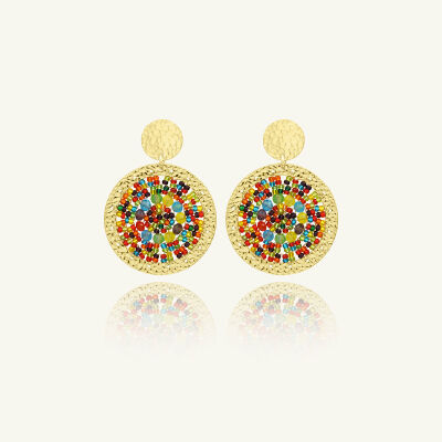 Boucles d'oreilles Sàntibé Bijoux Patagona en laiton, métal doré et perles multicolore