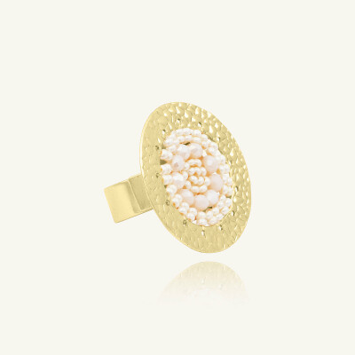 Bague Sàntibé Bijoux Patagona en laiton, métal doré et perles sable