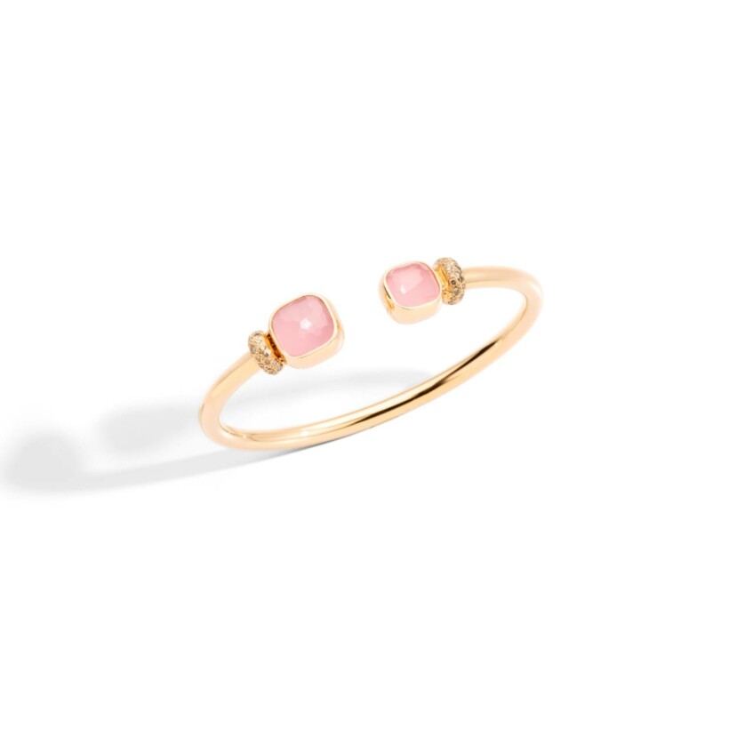 Pomellato Nudo bracelet, rose gold, 2 pink quartz and pink chalcedony and 38 Cognac diamonds