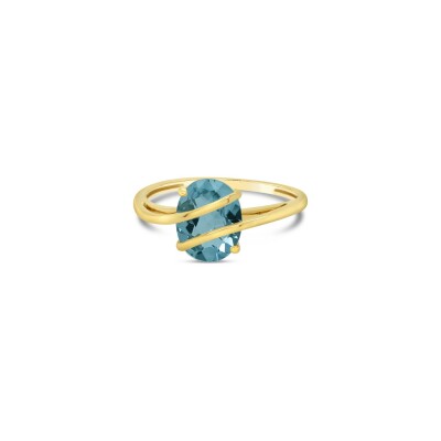 Bague Gringoire joaillerie en or jaune et topaze bleue