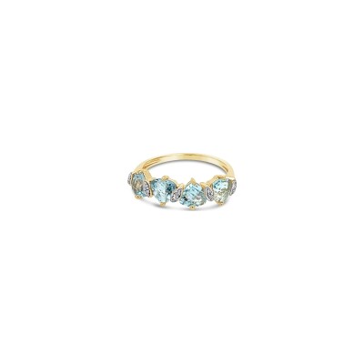 Alliance Gringoire Joaillerie en or jaune, topaze bleue et diamants