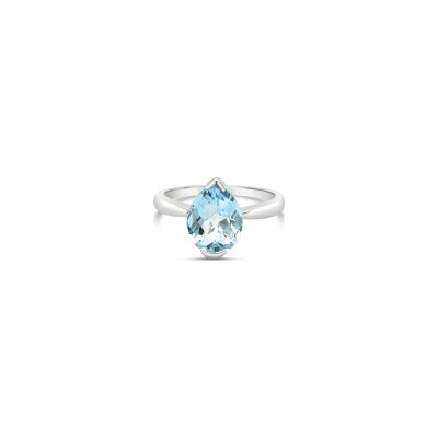 Bague Gringoire Joaillerie en or blanc et topaze bleue