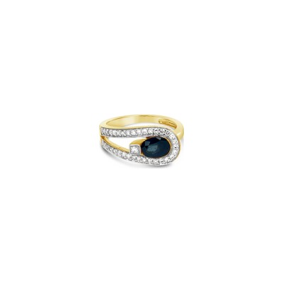 Bague Gringoire Joaillerie en or jaune, saphir et diamants